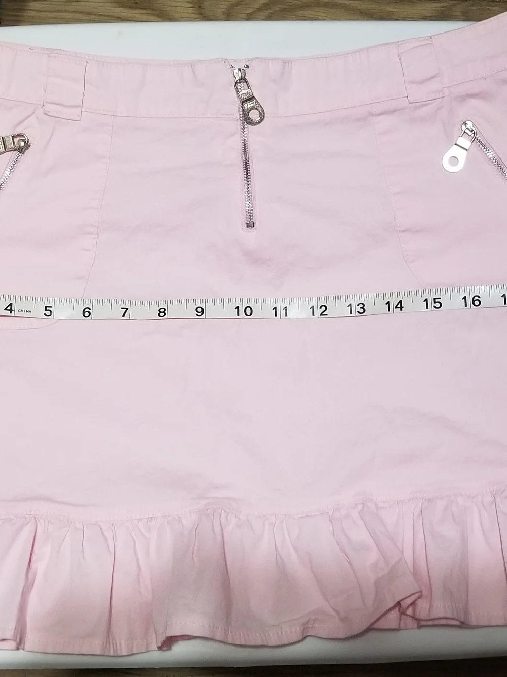 Vagabond Kid's 13 Light Pink Skirt with Ruffled Hem & Zippered Pockets & Closure